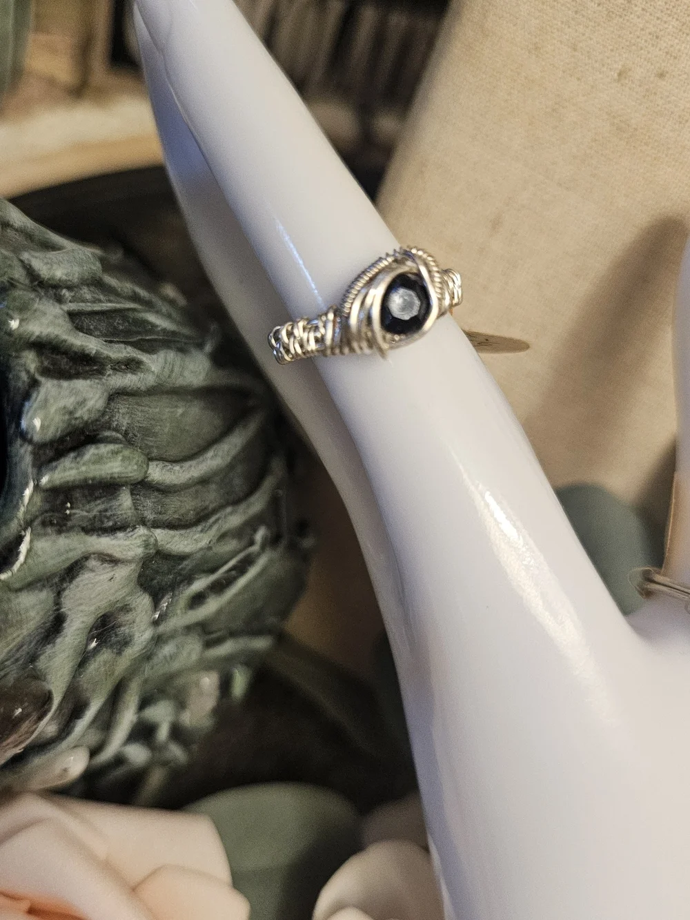 Handcrafted Silver Wire Ring with GRNET Stone SZ 7- 1/4